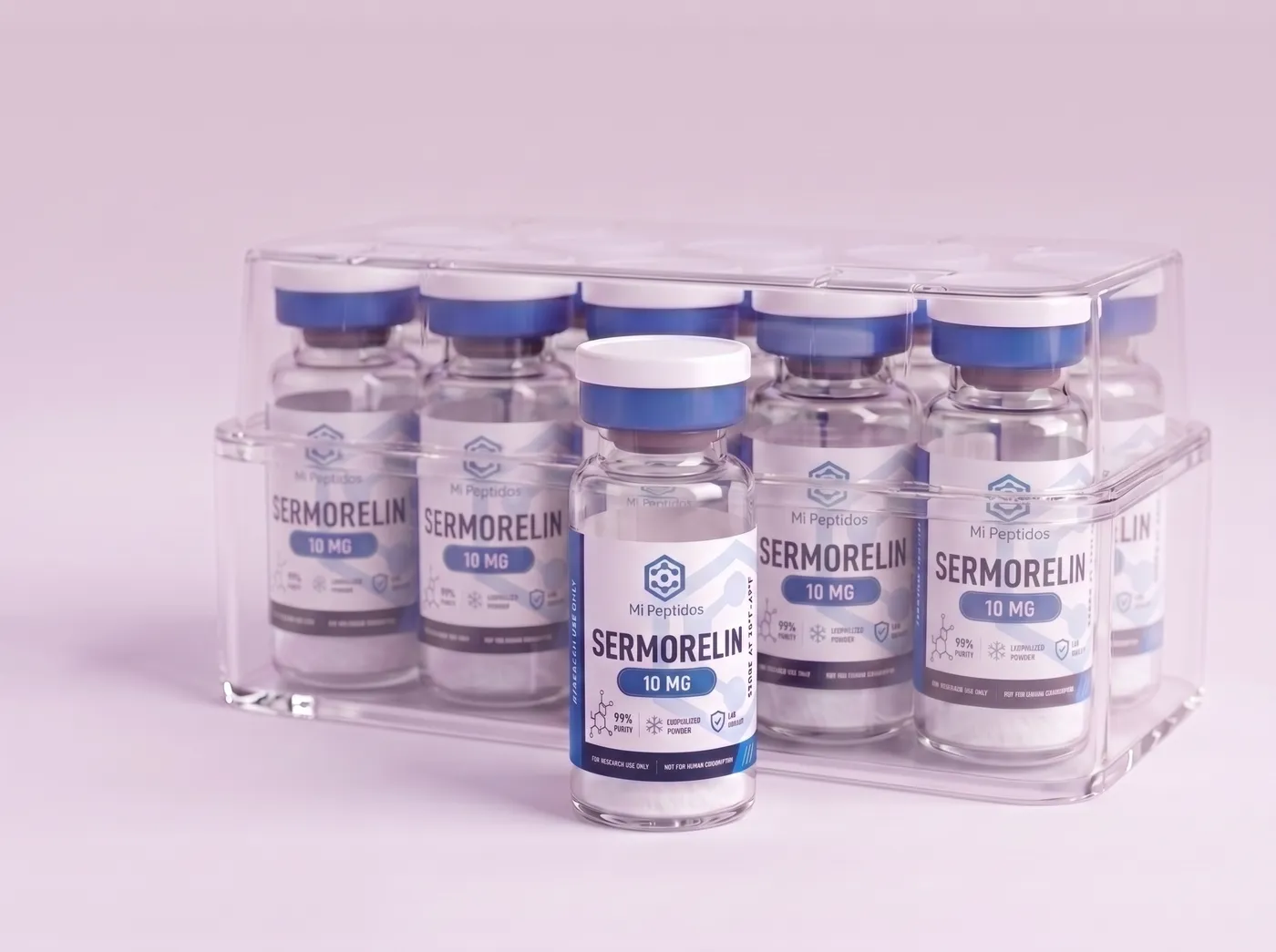 Sermorelin 10 mg, caja de 10 viales